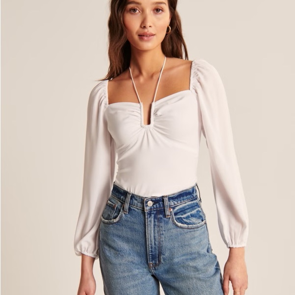 Abercrombie & Fitch Women’s Long Sleeve Faux Silk Cinched Top - XS
